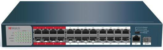 Коммутатор DS-S2624P(B) 24х100Мбит 1G 1SFP 24PoE+ 230Вт неуправляемый HiWatch 1424807