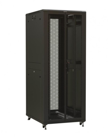 Шкаф напольный 19дюйм 32U 1610х600х800мм (ВхШхГ) передняя и задняя распашные перфор. двери (75%) ручка с замком (RAL 9005) (разобранный) TTR-3268-DD-RAL9005 черн. Hyperline 425246