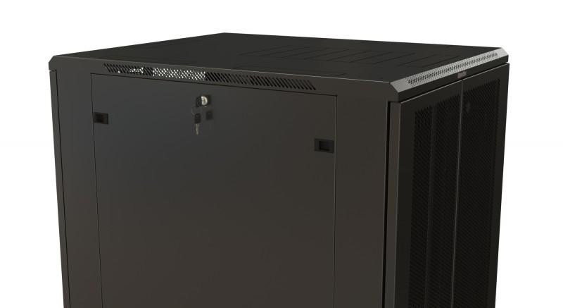Шкаф напольный 19дюйм 32U 1610х600х800мм (ВхШхГ) передняя и задняя распашные перфор. двери (75%) ручка с замком (RAL 9005) (разобранный) TTR-3268-DD-RAL9005 черн. Hyperline 425246