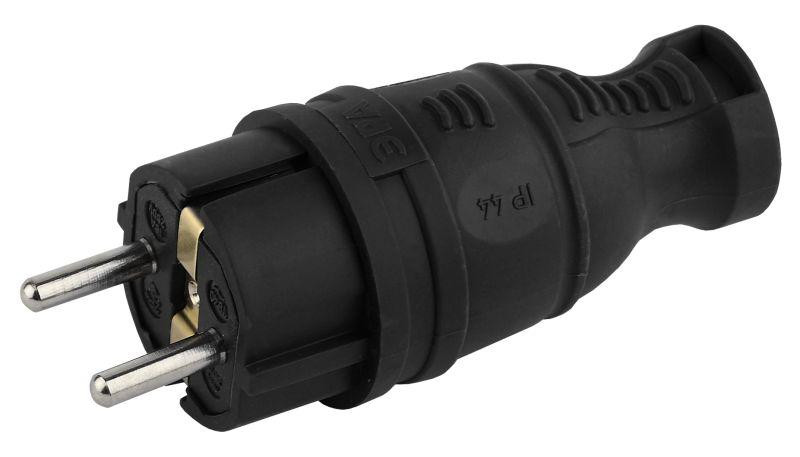 Вилка прямая 16А IP44 с заземл. каучук. черн. V8-B-IP44 Эра Б0044540