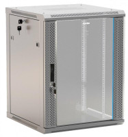 Шкаф настенный (19дюйм) 12U 650х600х600мм стеклянная дверь с перфорацией по бокам ручка с замком (RAL 7035) (разобранный) TWB-1266-GP-RAL7035 сер. Hyperline 451996