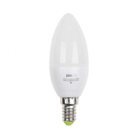 Лампа светодиодная PLED-ECO 5Вт C37 свеча матовая 3000К тепл. бел. E14 400лм 230В 50Гц JazzWay 1036834A