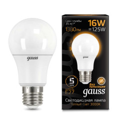 Лампа светодиодная Black 16Вт A60 грушевидная 3000К тепл. бел. E27 1440лм GAUSS 102502116
