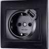 Розетка 1-м СП Mira 16А с заземл. + USB разъем черн. бархат LEZARD 701-4242-181