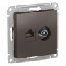 Розетка компьютерная + телевизионная 2-м СП AtlasDesign RJ45 кат.5E + TV механизм мокко SE ATN000689