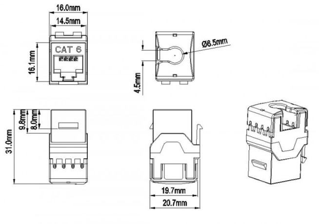 Вставка Keystone Jack RJ-45(8P8C) кат. 6 180град. KJ8-8P8C-C6-180-RD красн. Hyperline 432643