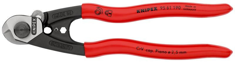 Тросорез компактный L-190мм зоны для обжимки концевых гильз Knipex KN-9561190