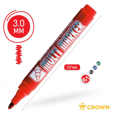 Маркер перманентный "Multi Marker" 3мм пулевидный крас.002674 Crown Б0048241