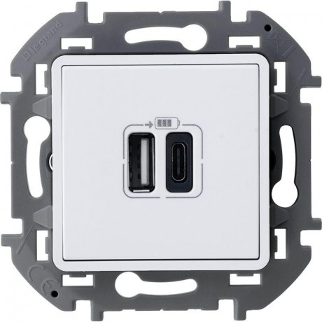 Устройство зарядное Inspiria с 2-мя USB разьемами A и C 240В/5В 3000мА бел. IEK 673760