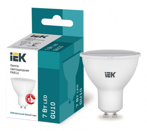 Лампа светодиодная 7Вт PAR16 софит 4000К нейтр. бел. GU10 230В IEK LLE-PAR16-7-230-40-GU10